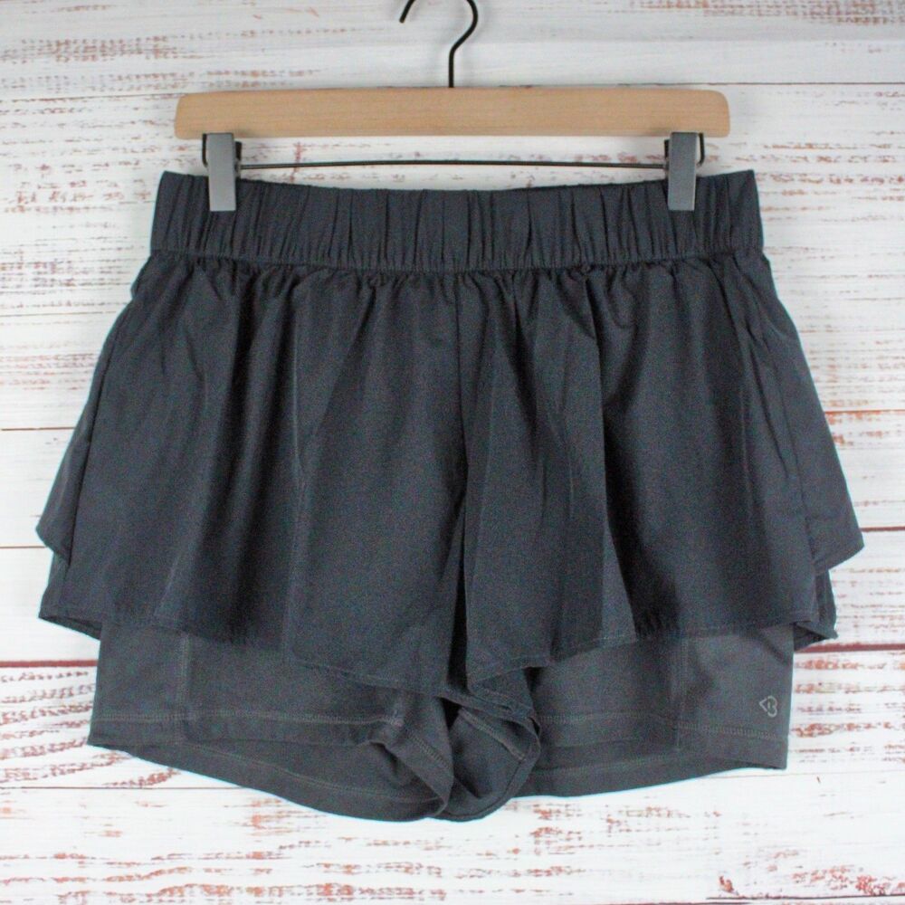 Blogilates Ruffle Skort Womens Size L Black Workout Skirt Skort Ballerina